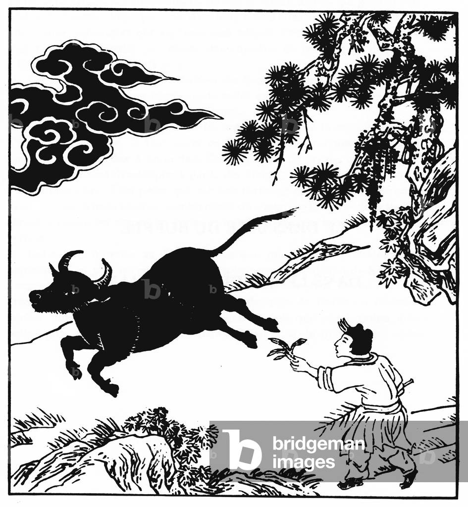 The Ten Oxherding Pictures by Puming (Fumyo), an unknown author, Stage 1: the ox is untamed, undisciplined (photo)