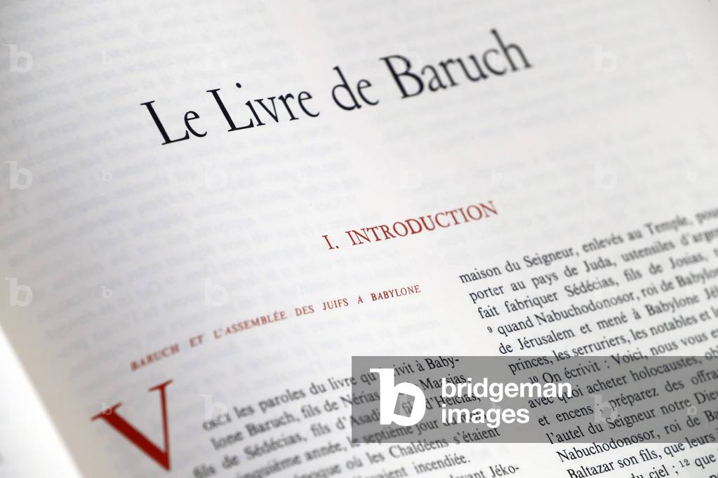 Holy bible in french. Old testament. Prophetic book. Baruch. France.