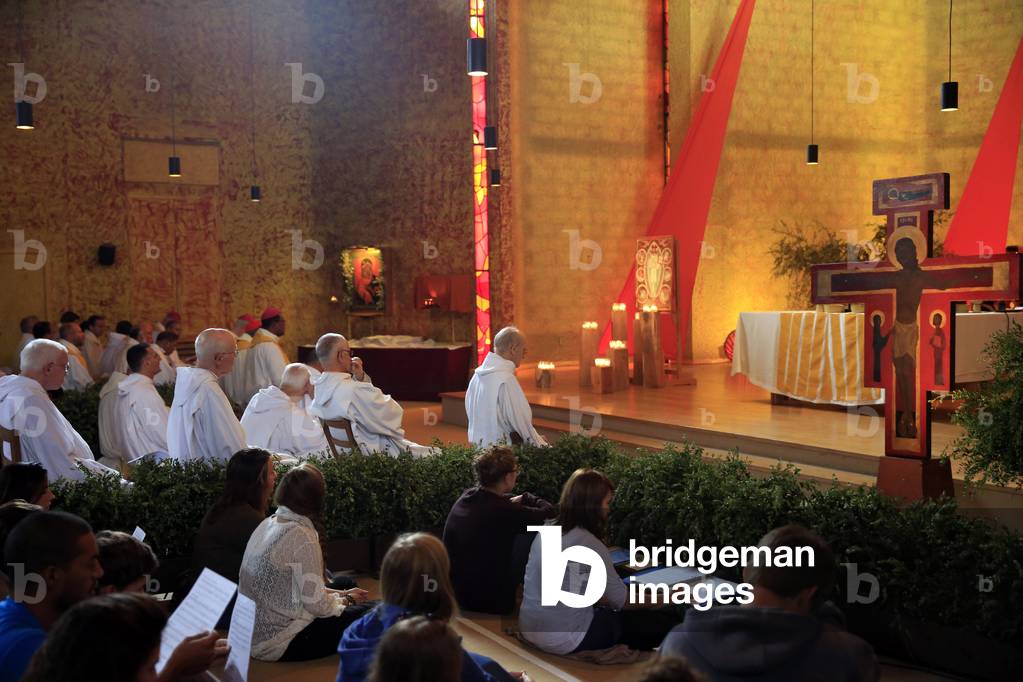 Taize, Saone-et-Loire, France, le 15/8/2015 - Taize ecumenical community. Church of the Reconciliation. Midday prayers.