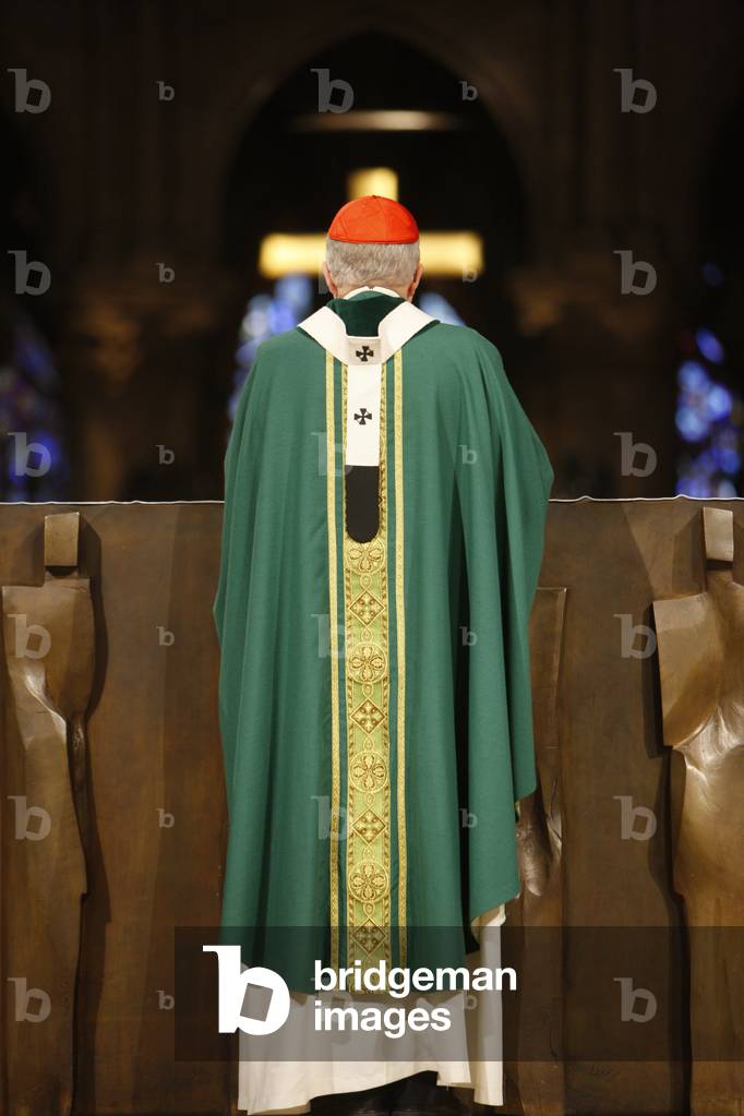 Paris cardinal Andre Vingt-Trois in Notre Dame cathedral, Paris, France
