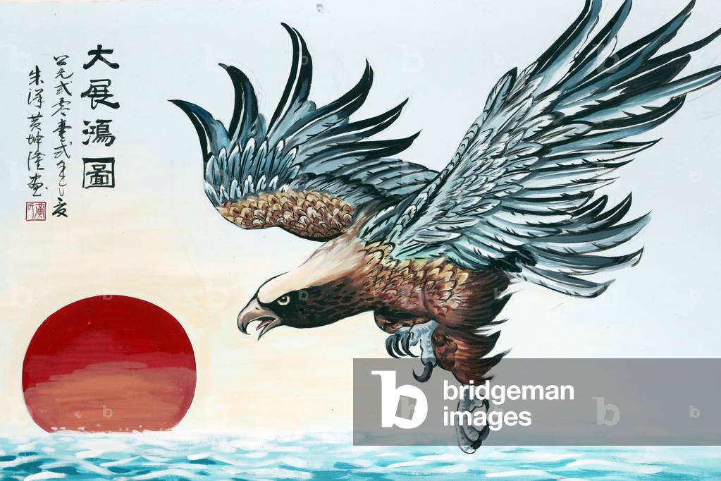 Hoi Tuong Te Nguoi Hoa buddist chinese temple. Eagle painting. Phu Quoc. Vietnam.