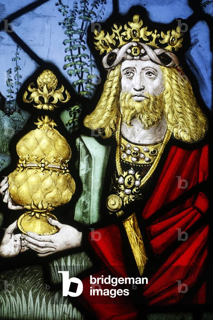 Oeuvre Notre-Dame Museum, Stained glass window, David receving water from the foutain of Bethlehem, 15 th century, Strasbourg, France (photo)