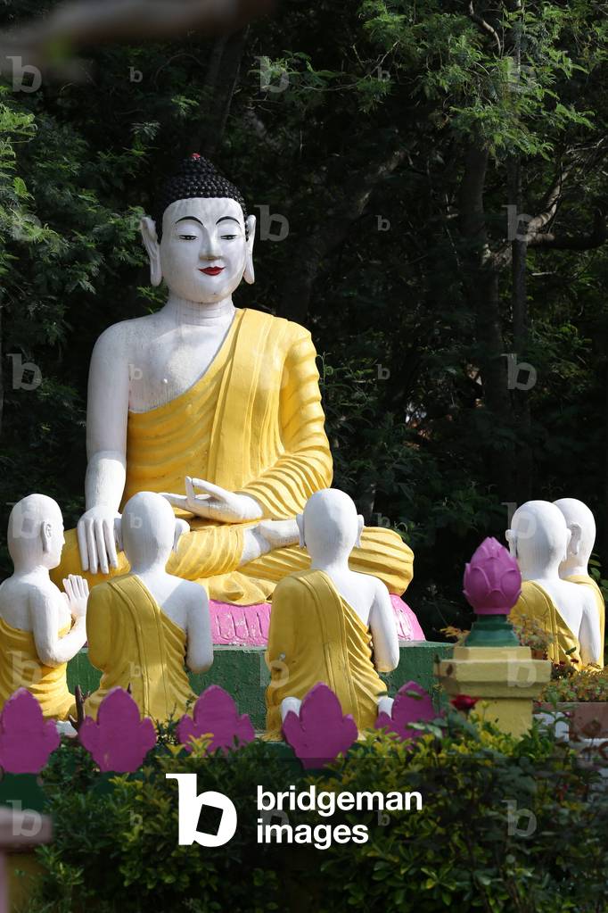 Hong Hien Tu temple. After his enlightenment, Buddha Shakyamuni gave his first sermon to the five brothers Kondana, at deer park in Benares, Frejus, France