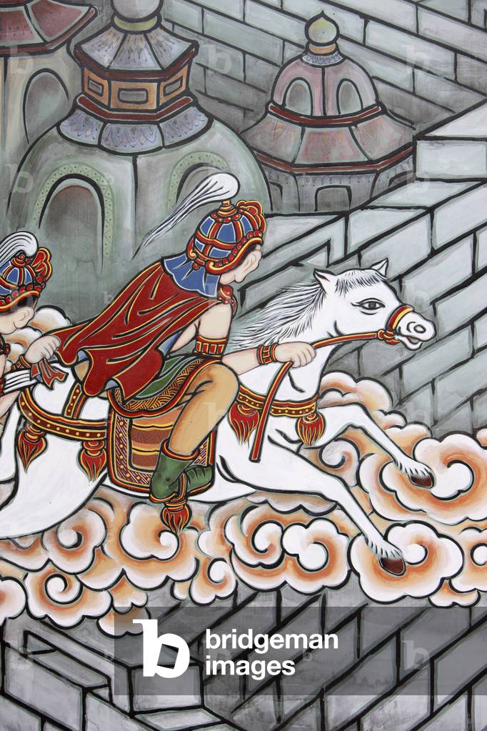 Life of Buddha Siddhartha escaped his palace, accompanied by Channa aboard his horse Kanthaka, Seoul, Coree du Sud
