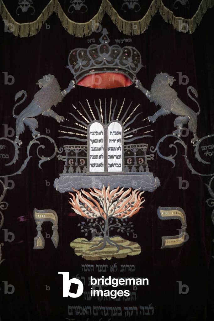 Bartholdi museum. The parochet is the curtain that covers the Aron Kodesh containing the Torah scrolls. Colmar. France.
