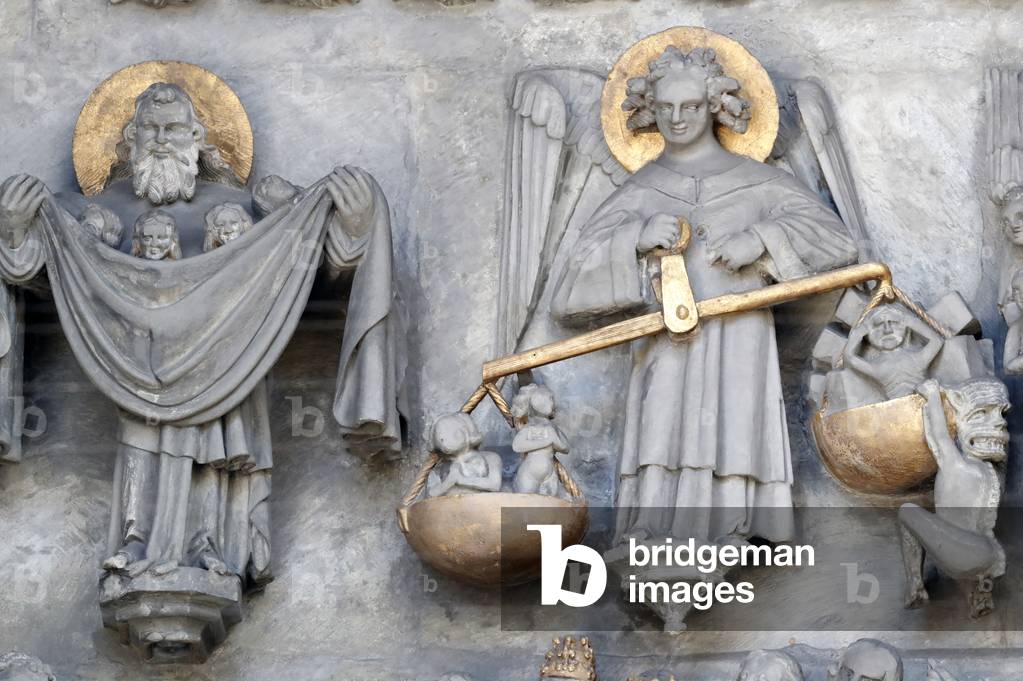 St Nicholas Cathedral, Tympan, the Last Judgement end of 14 th century, Fribourg, Switzerland (photo)