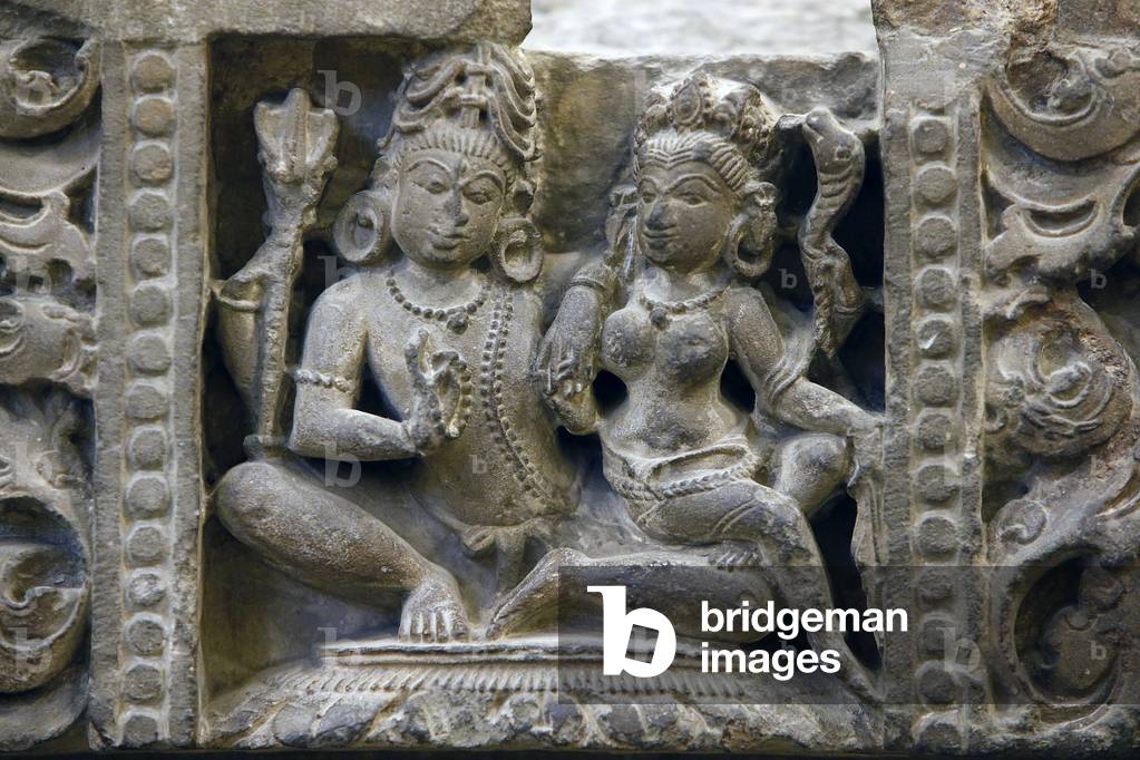 Detail of Lintel showing Shiva and Gauri or Parvati, Pratihara, 8th century A.D., Abaneri, Rajasthan, India (stone)