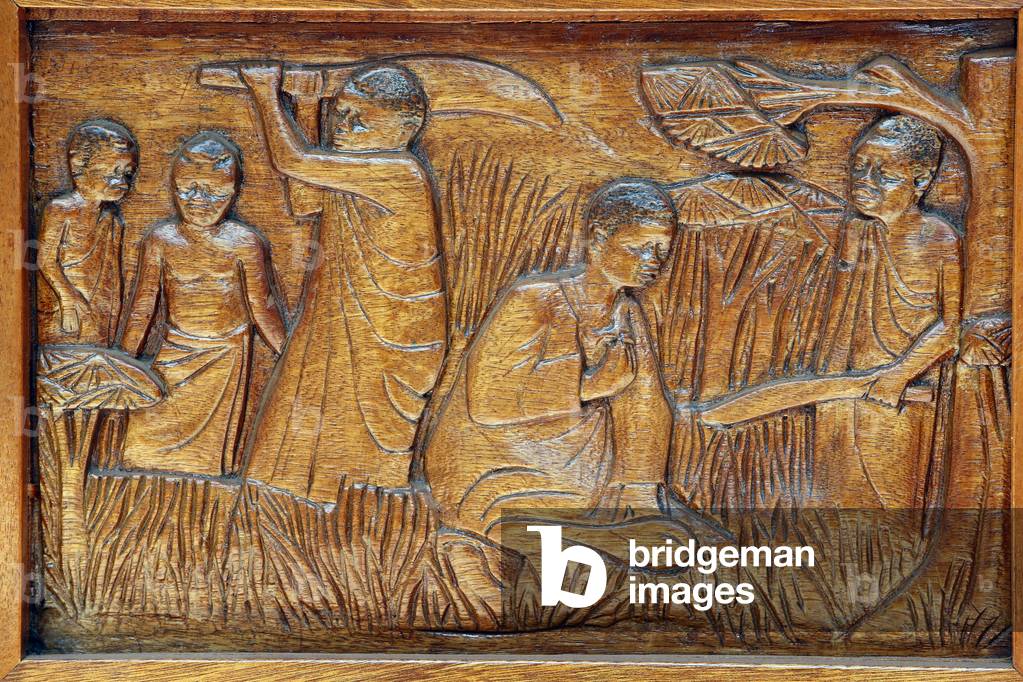 Namugongo catholic martyrs' shrine, Kampala. Church door relief, Kampala, Uganda