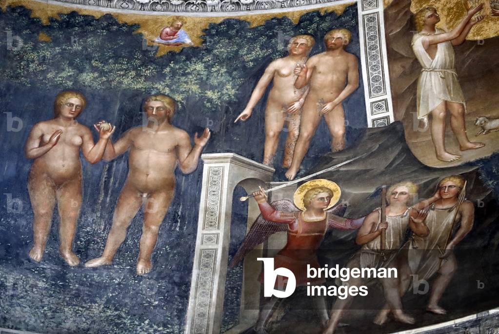 The Padua Baptistery. Ceilling frescoes  14th century by Giusto de Menabuoi.  The Genesis. Adam and Eve, the expulsion from paradise.  Padua. Italy.  (photo)