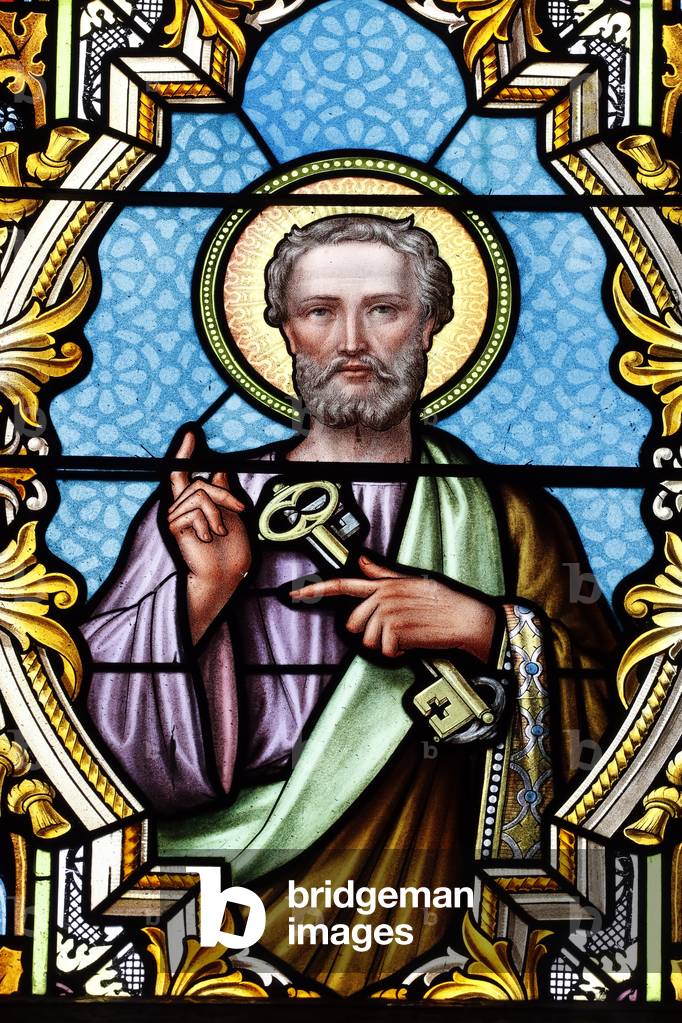 Stained glass window.  Saint Peter the apostle.  Groisy. France.