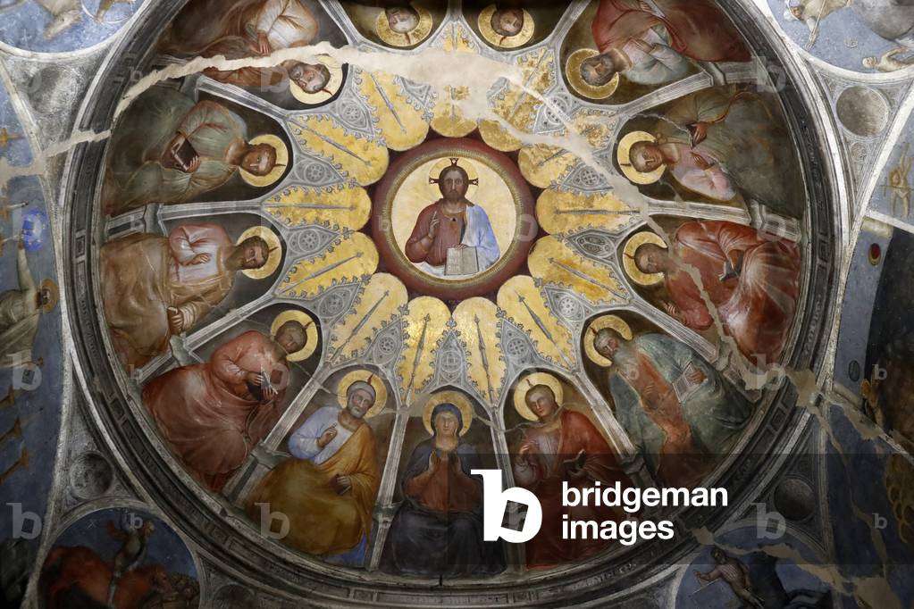 The Padua Baptistery. Ceilling frescoes  14th century by Giusto de Menabuoi. Blessing Christ.  Padua. Italy.  (photo)