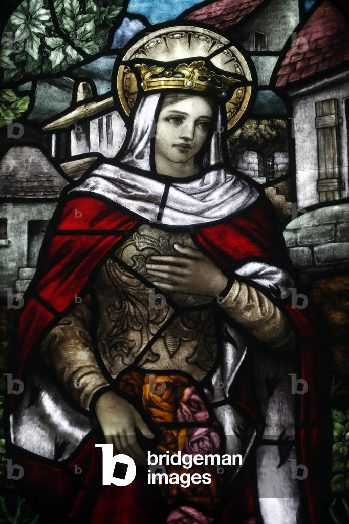 Saint Joseph Cathedral (Nha Tho Lon), Stained glass window, St Elizabeth, Hanoi, Vietnam (photo)