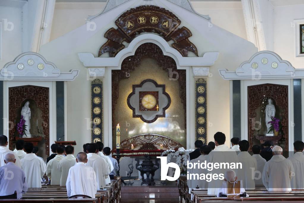 Phuc Son catholic monastery,  Cistercians monks singing vespers,  Ba Ria, Vietnam (photo)