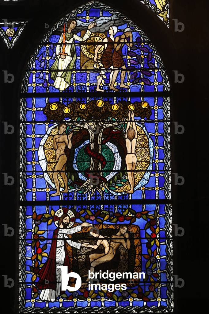 Notre Dame de Clermont cathedral, Clermont-Ferrand, France, Stained glass, Genesis (photo)