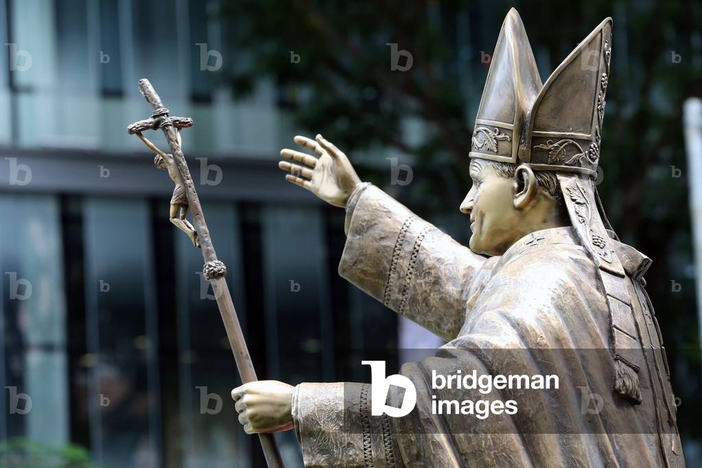 Cathedral of the Good Shepherd. Pope Saint John Paul II. Statue. Singapore