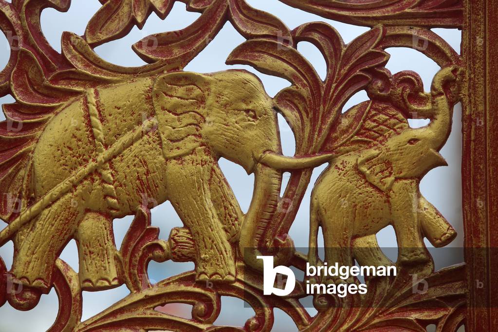 Elephant relief in a Hua Hin temple. Thailand