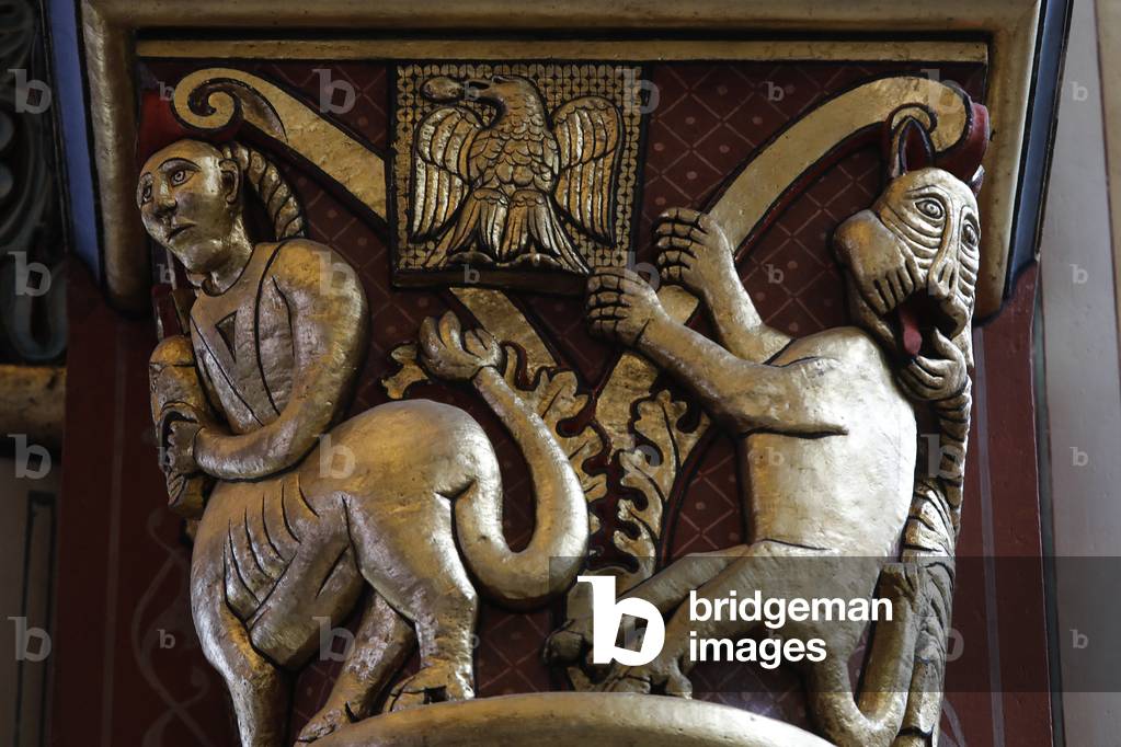Saint Germain des Pres church, Paris, France. Capital. Samson and the lion.