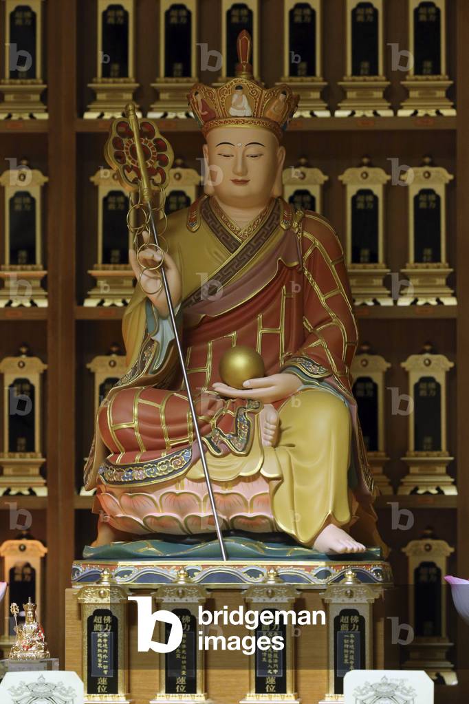 Geneva, Geneva, Switzerland, le 23/8/2015 - Fo Guang Shan temple. Veneration of the dead. Bodhisattva Ksitigarbha.
