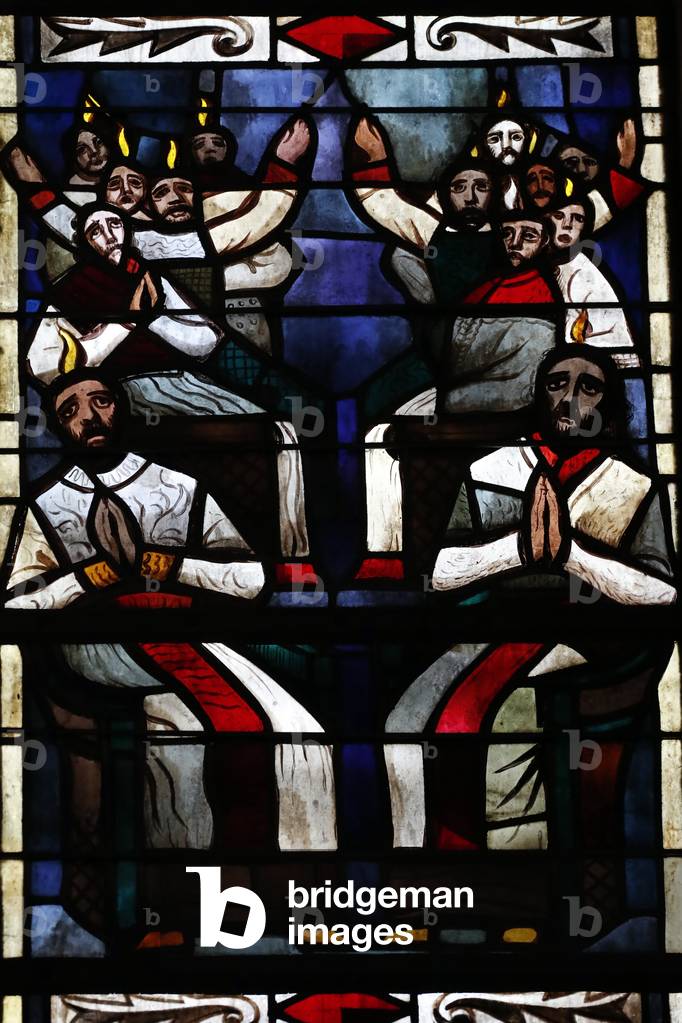 Romainmotier Abbey Church.  Stained glass window.  Switzerland.