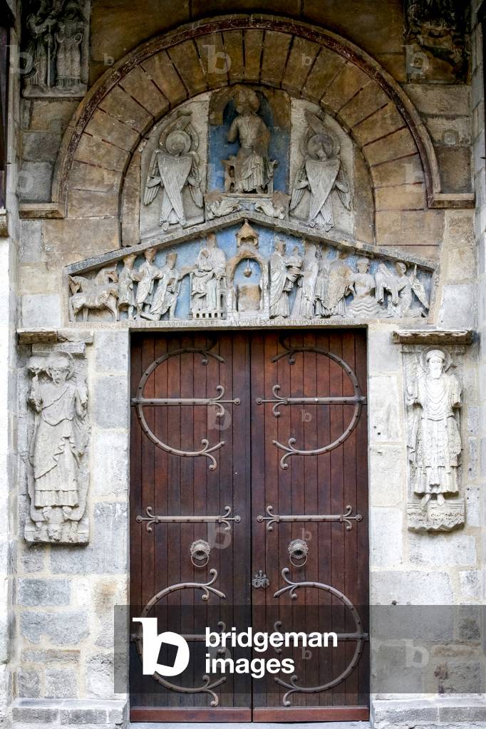 Notre Dame du Port basilica, Clermont-Ferrand, France. South gate.