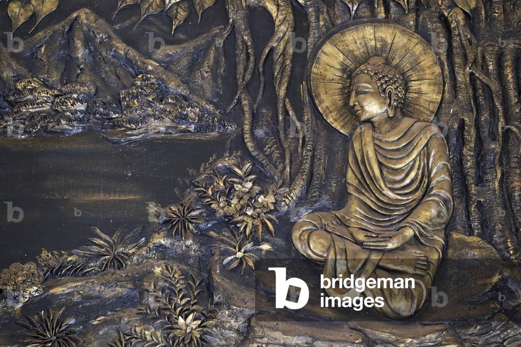 Tinh Xa Ngoc Tin  buddhist temple, Shakyamuni Buddha sitting in the meditation pose under the Bodhi tree, Dalat, Vietnam (photo)