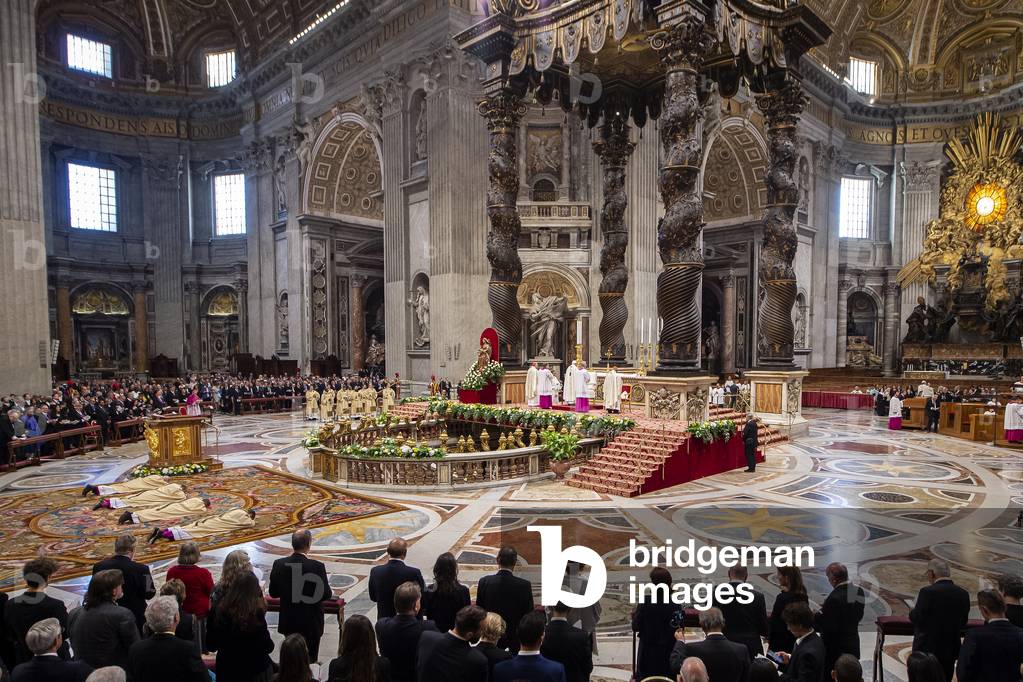 Pope Francis celebrates Episcopal Ordination Mass for newly elevated Bishops in St Peter's Basilica at the Vatican - Paolo Rudelli, Antoine Camilleri, Paolo Borgia and Michael Czerny at the Vatican, 2019 (photo)
