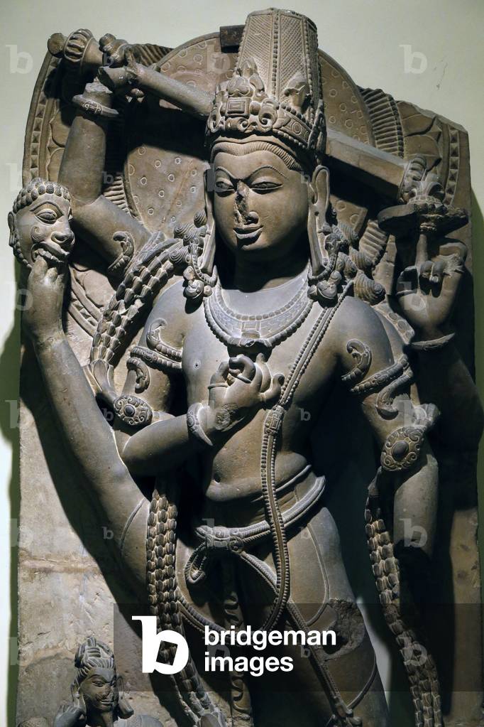 National museum of India, Delhi. Trivikrama (god Vishnu as the conquerer of the three worlds). Pratihara, 11th century A.D. Kashipur, Uttar Pradesh. Stone. Detail. India.