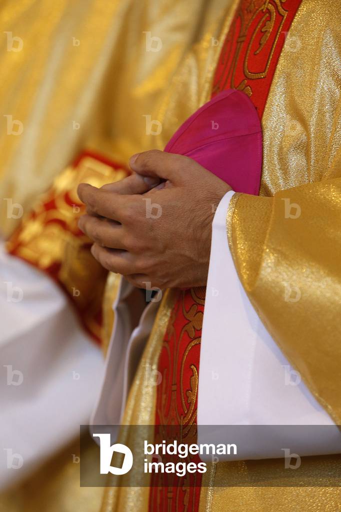Bishop in Sainte Genevieve catholic cathedral, Nanterre, France, 2019 (photo)