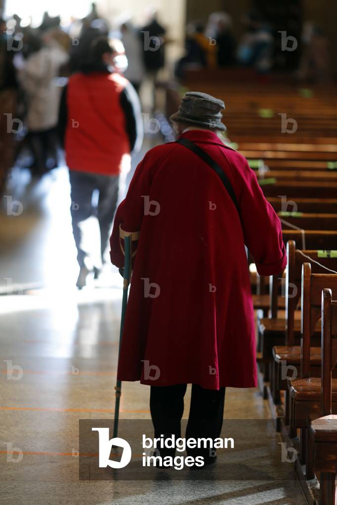 Catholic church during covid-19 epidemic.  Celebration of the mass.   Sallanches.  France.