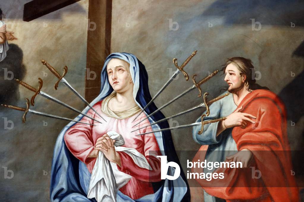 Notre Dame de l'Assomption de Cordon church.  Painting. Our Lady of the Seven Sorrows or Our Lady of the Seven Dolours.  France.  France.