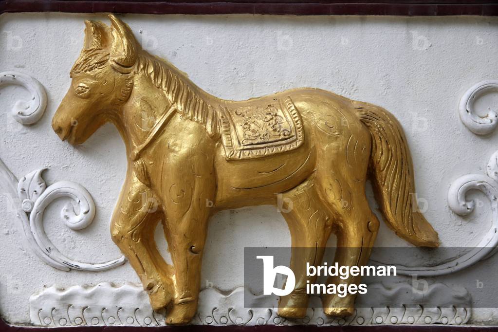 Chinese horoscope sign sculpture in Wat Chiang Them, Chiang Mai. Horse. Thailand