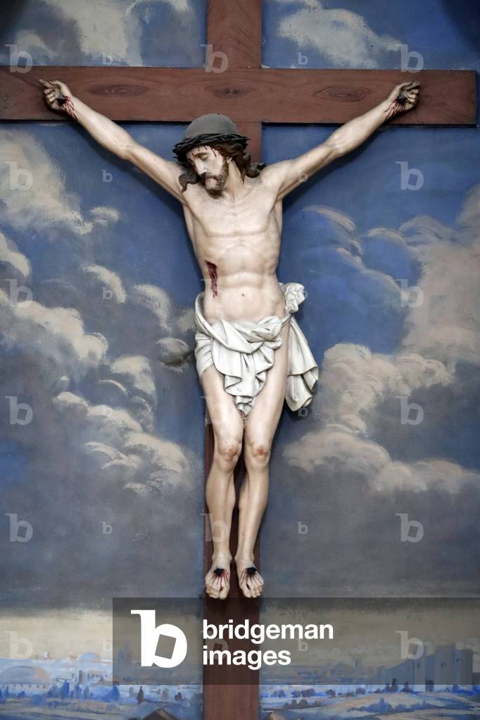 Saint Francois de Sales church, Jesus on the cross, The crucifixion, Annecy, France, 2019 (photo)