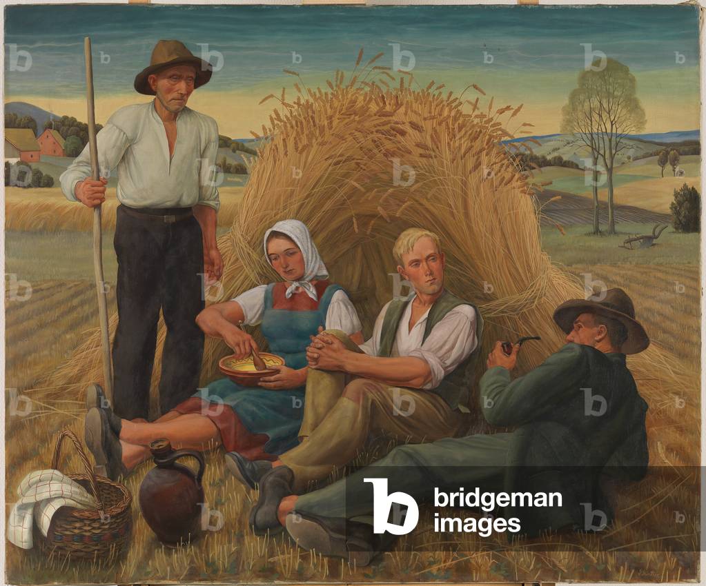Immagine di Dipinto "pausa dal raccolto 1938 (olio su tela)", 1938 di Georg Guenther