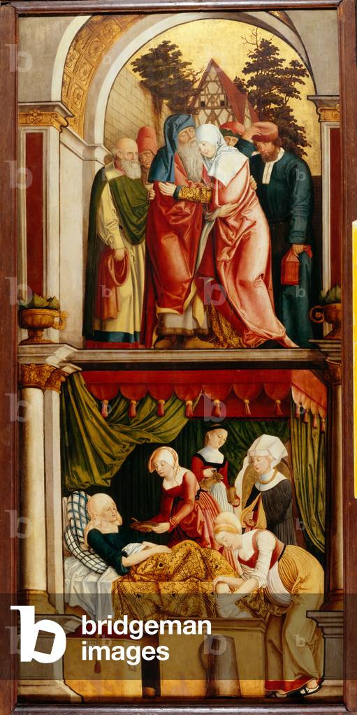 The Meeting at the Golden Gate - Birth of Mary, 1522-24 (oil on panel)