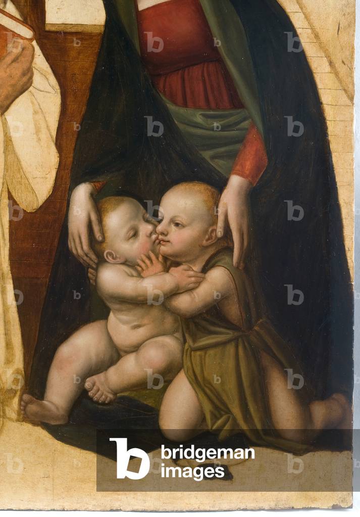 Madonna and Child Jesus, Saint John the Baptist and Saint Benedettino, detail, c.1500-50 (oil on board)