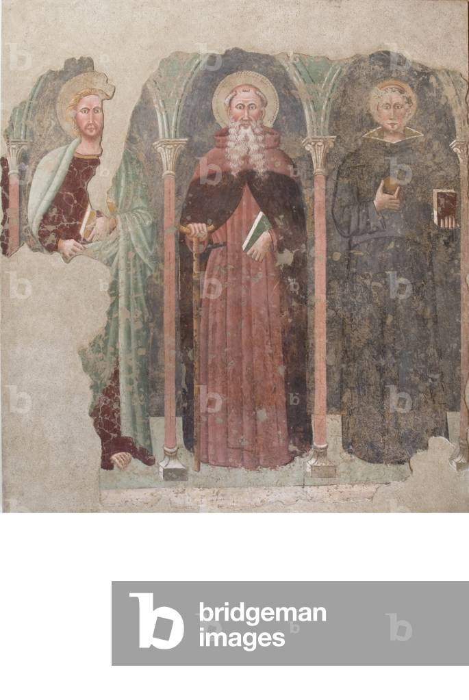 Saint Anthony Abbot; Saint Nicholas of Tolentino; Holy Apostle, c.1340-1350 (fresco applied on areolam)