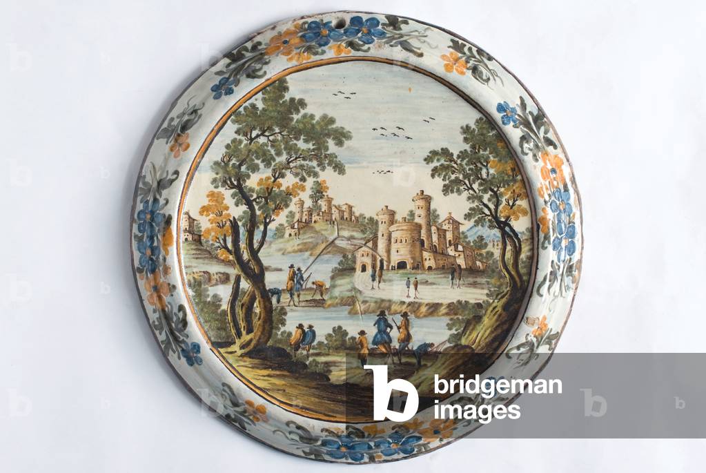 Landscape with towers and walls, c.1750-1781 (painted majolica)