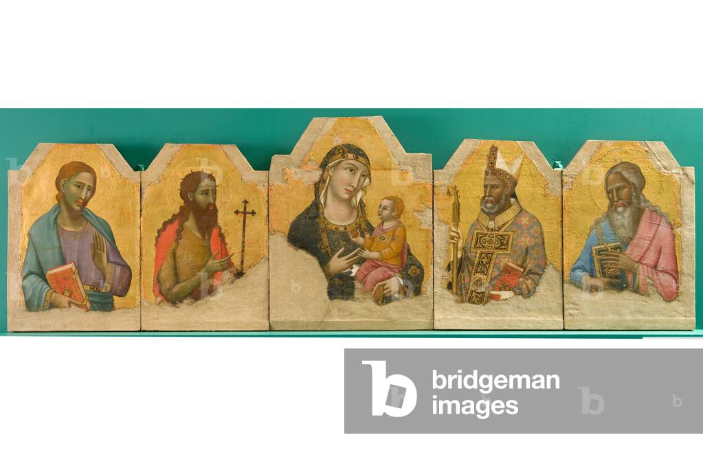 Madonna with Child Jesus, St. John the Evangelist, St. John the Baptist, St. Herculaneum and St. Andrew (?), c.1310-1315 (tempera on board)