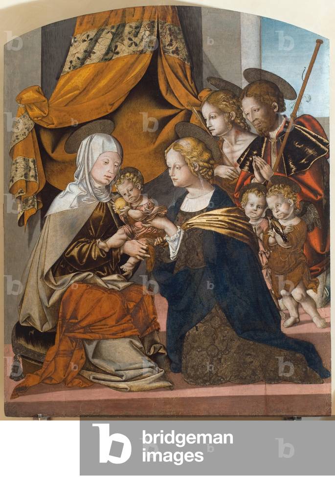 Madonna with Child Jesus with saints and angels, c.1500-50 (tempera on panel)
