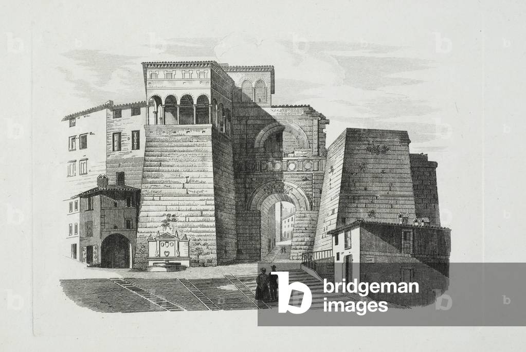 View of the Etruscan Arch of the Via Vecchia di Perugia, c.1835 (litho)