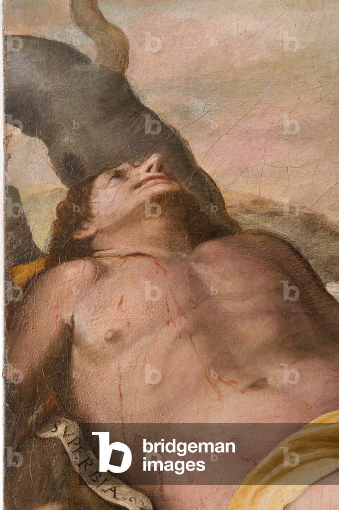 St Michael the Archangel stepping on the personifications of capital vices (detail), c.1550-55 (oil on canvas)