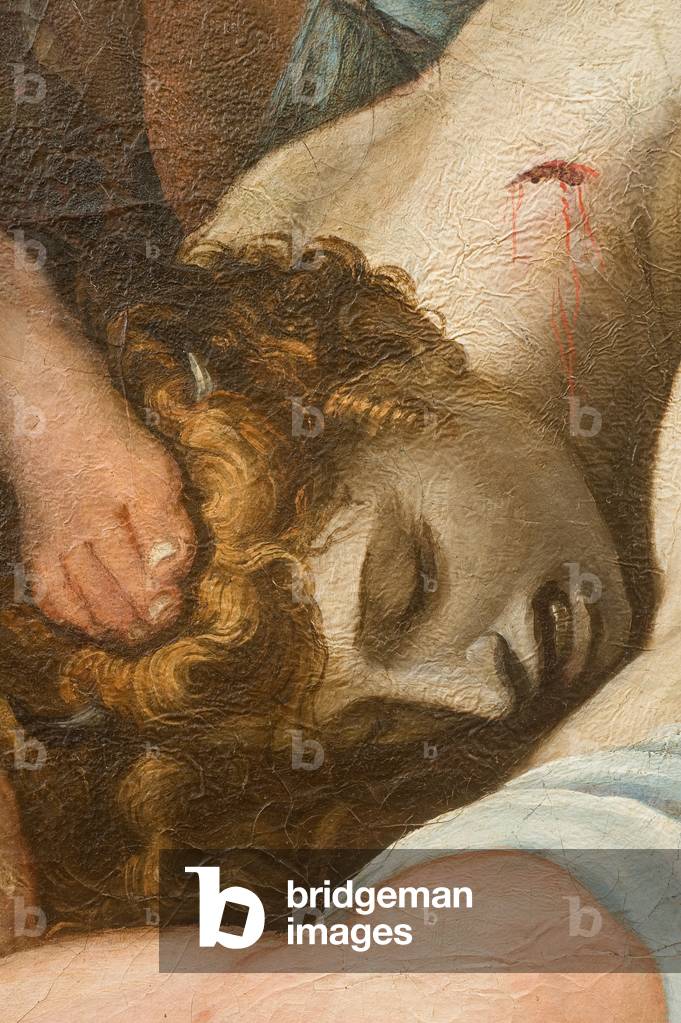 St Michael the Archangel stepping on the personifications of capital vices (detail), c.1550-55 (oil on canvas)