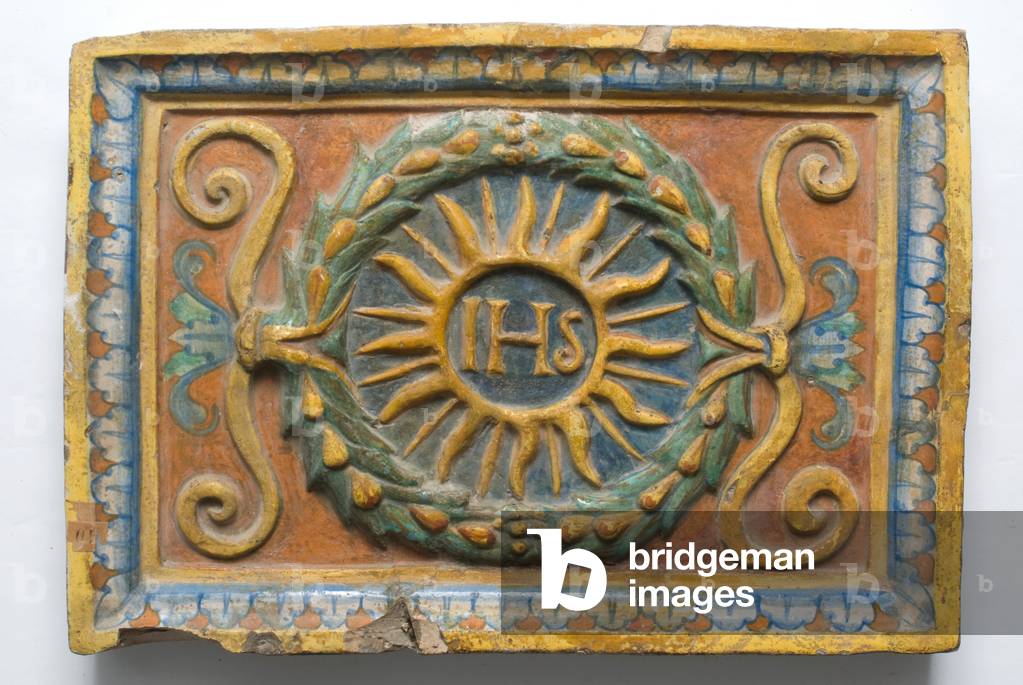 Monogram of Jesus Christ (IHS), c.1700-1799 (painted terracotta)