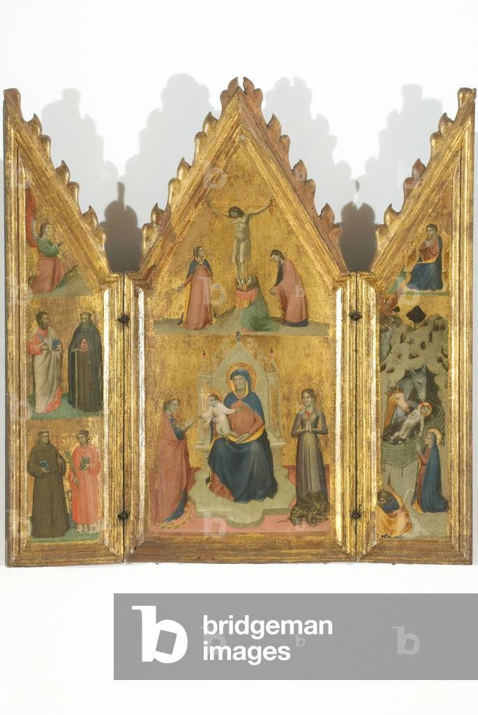 Mystic marriage of Saint Catherine of Alexandria, Crucifixion, Annunciation, Nativity and Saints, c.1370-90 (gouache on board)