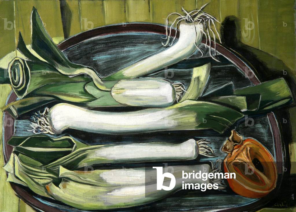 Still Life with Leeks (oil on canvas)