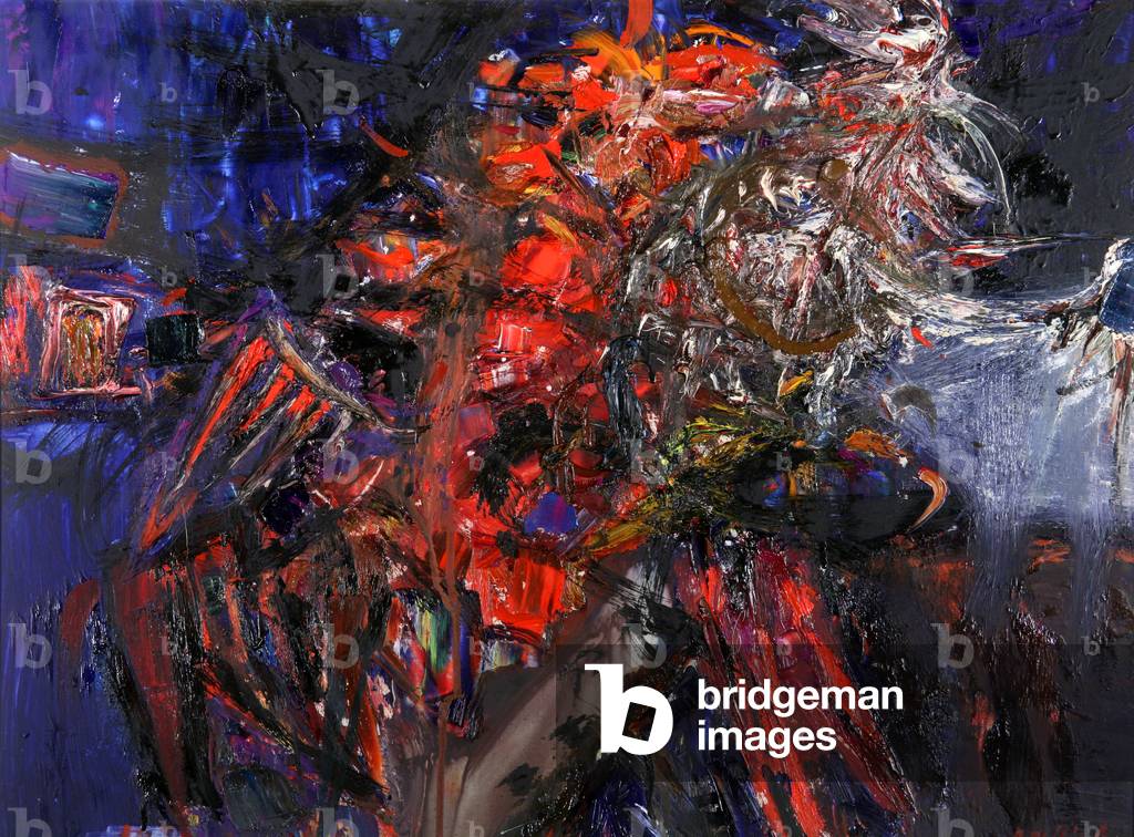 Cockfight Blue (oil on board)