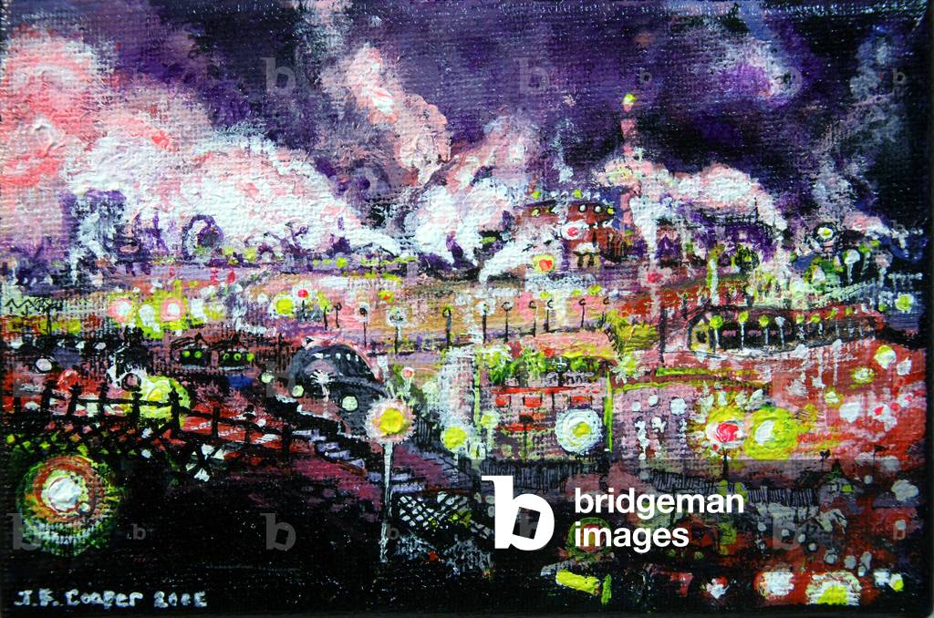 Tirlun Dwydianol yn y Nos, Port Talbot, (Industrial Landscape at Night) (acrylic on canvas)