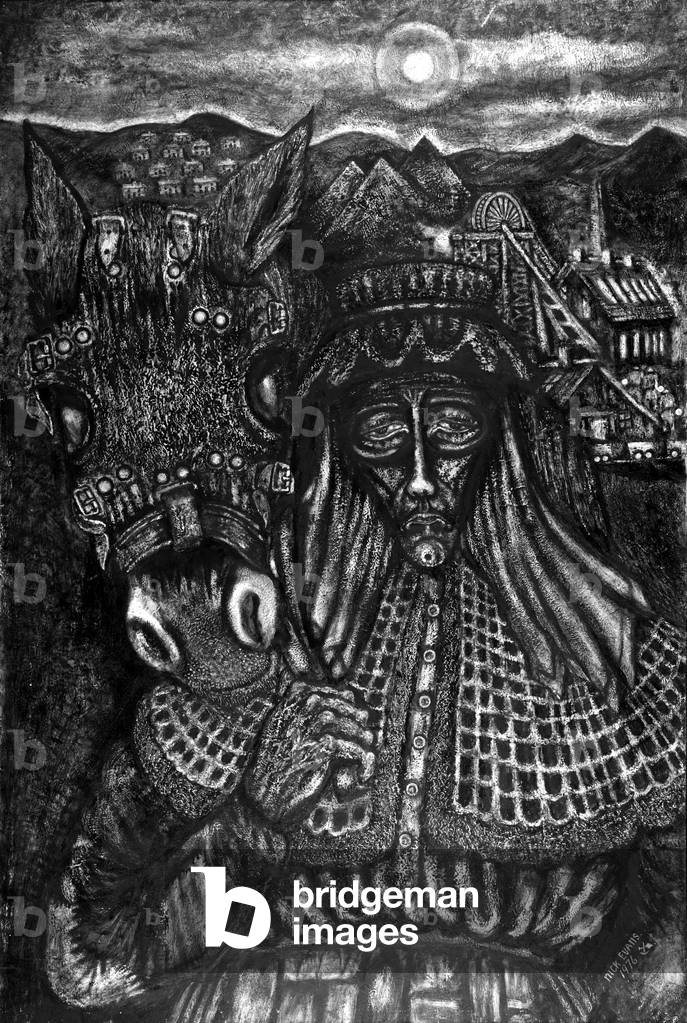 Untitled (pithead scene), 1976 (oil on board)