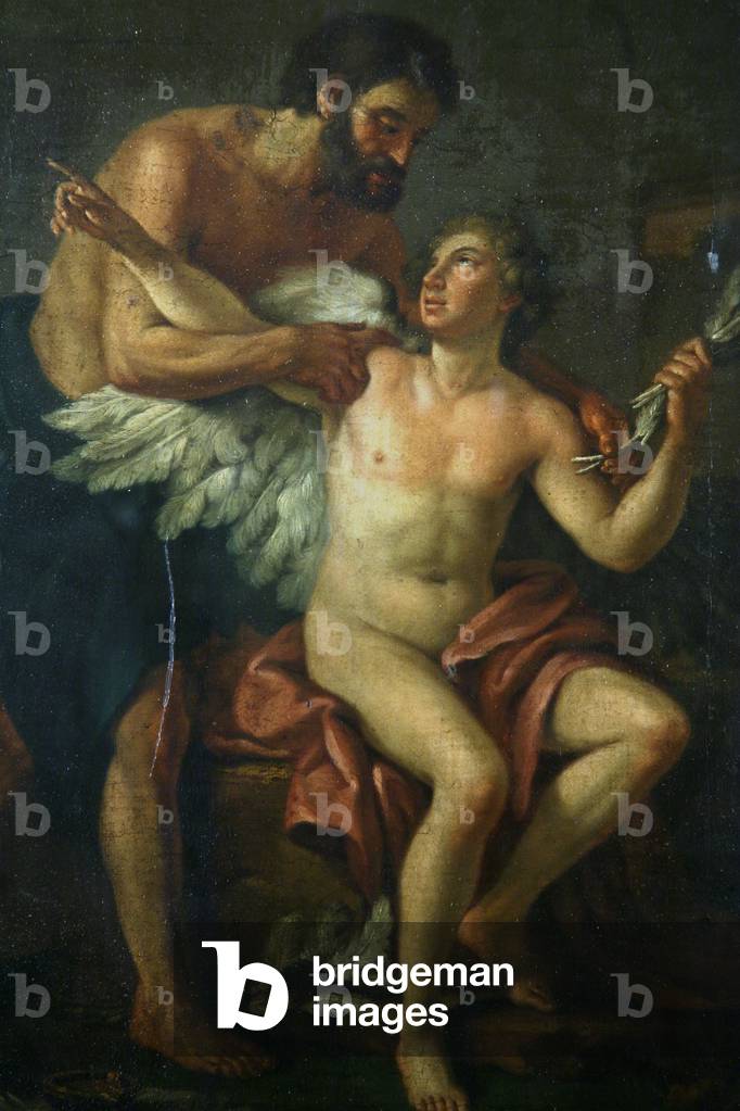 Daedalus fastening wings on Icarus (oil on canvas)