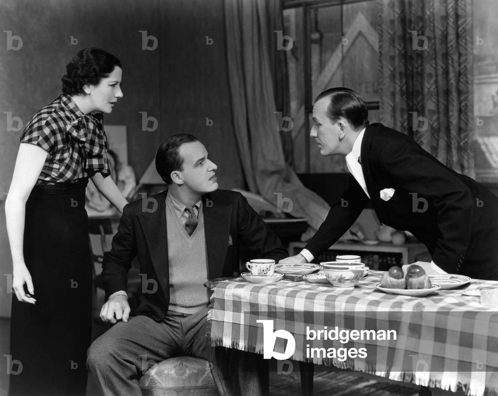 Lynn Fontane, Alfred Lunt and Noel Coward as Gilda, Otto Sylvus and Leo Mercuré  in Noel Coward's play 'Design for Living', New York, 1934